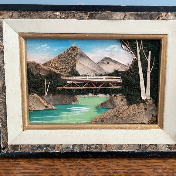 Vintage Japanese Bark & Moss 3D Framed Picture Dioramas Shadow Box 7 x 5 In - Picture 1 of 4